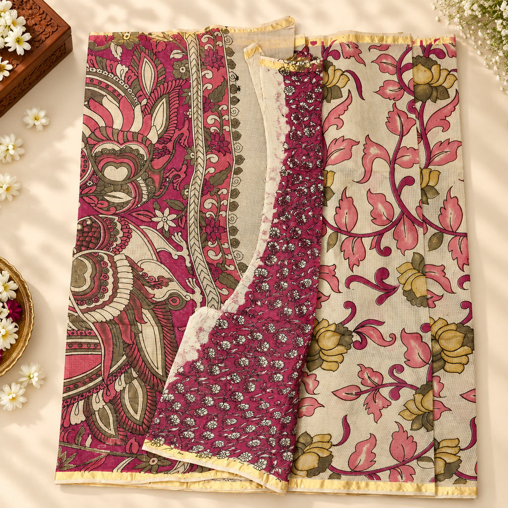 Cotton kota saree MSF014 - cream,pink, yellow