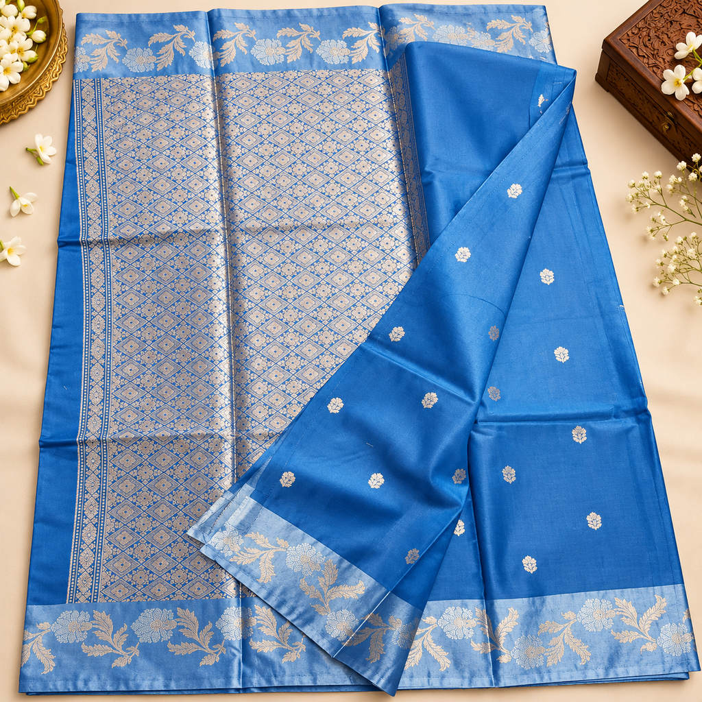 Raw mango silk saree - Blue