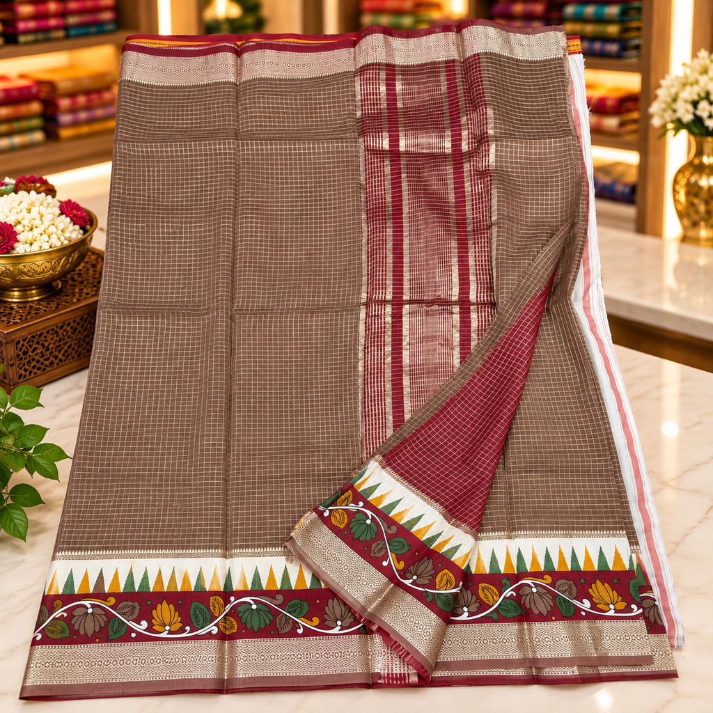Munga tussar silk saree - brown