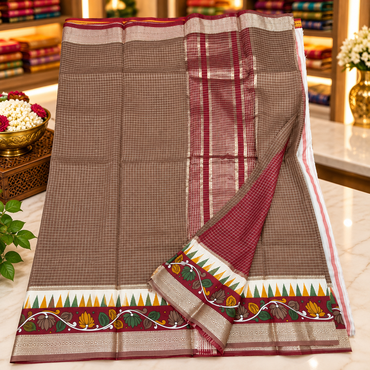 Munga tussar silk saree - brown