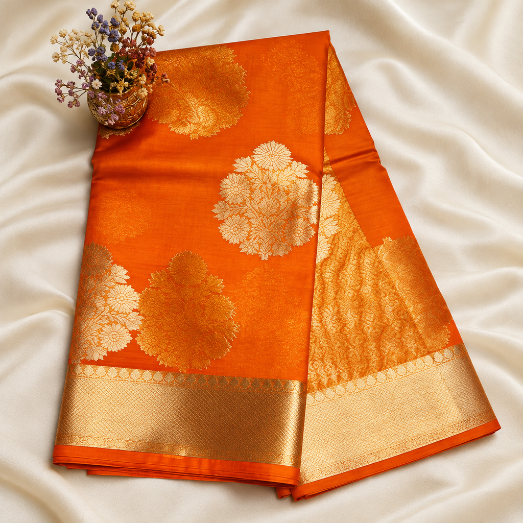 Kora silk saree MSF008 - Orange colour