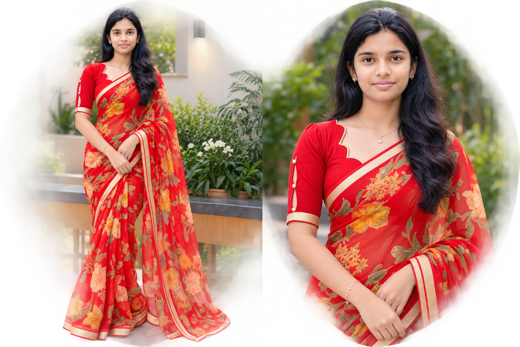 Pure chiffon floral print saree