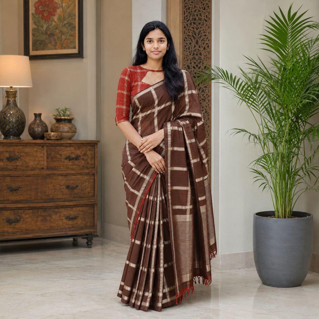 Assam silk checks saree