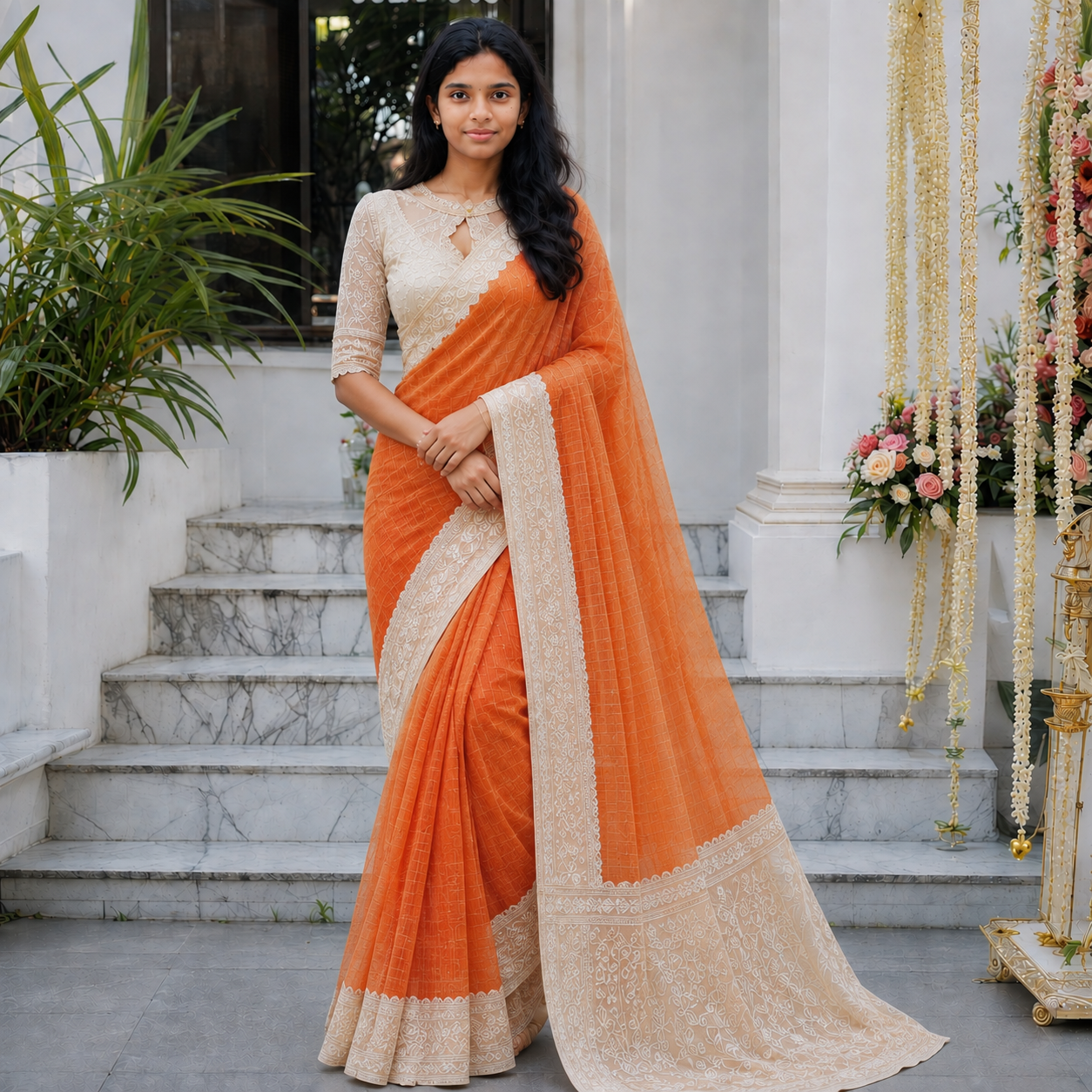 Silk kota patch work saree