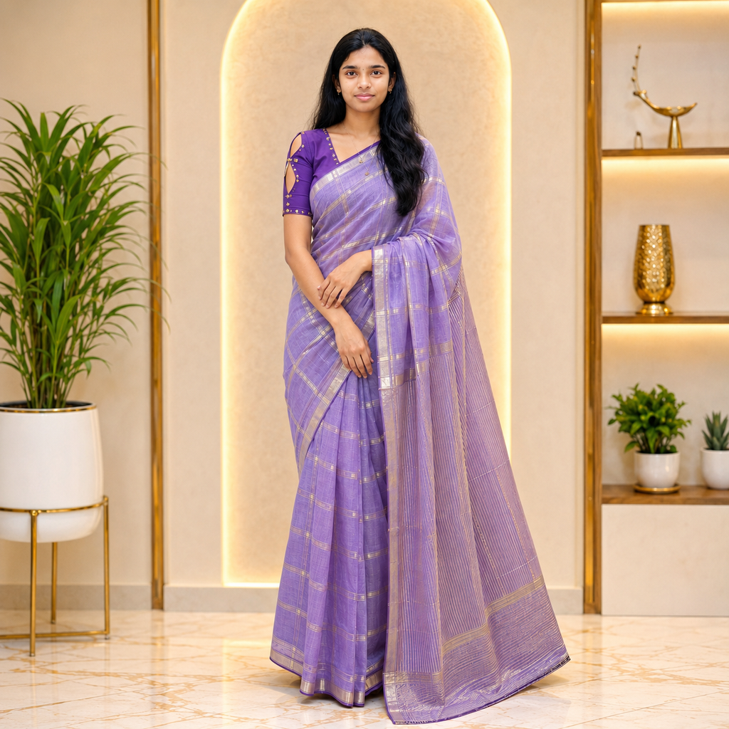 Assam silk checks saree