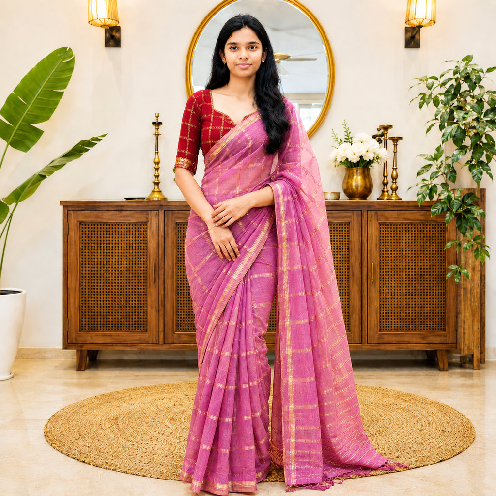 Assam silk checks saree