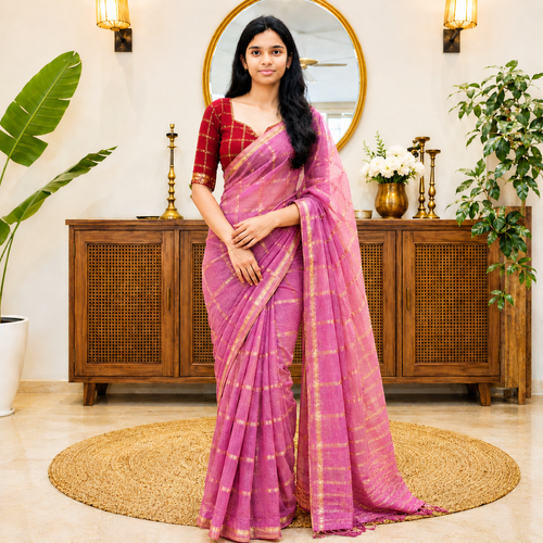 Assam silk checks saree