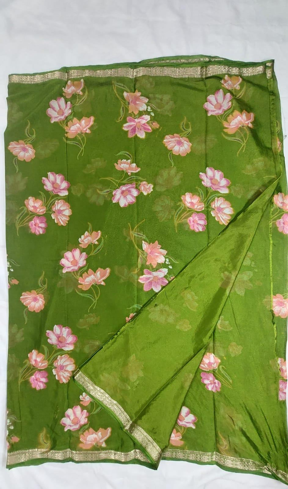Chinon silk saree MSF006 - Mehandi Green