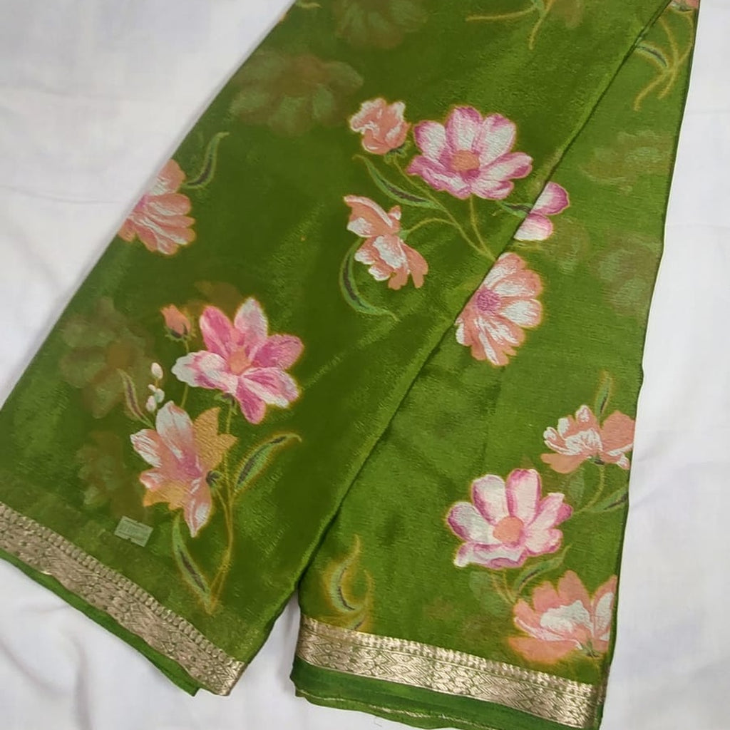 Chinon silk saree MSF006 - Mehandi Green