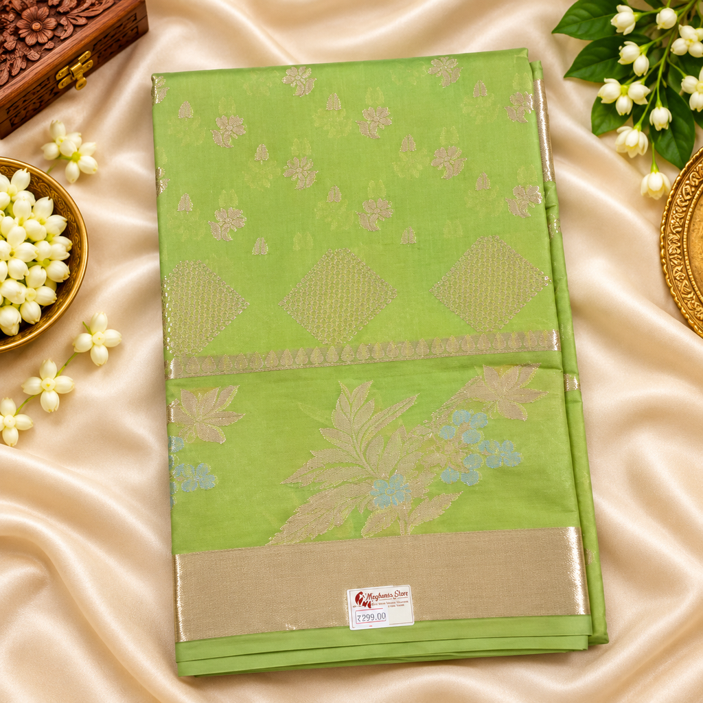 Raw mango silk saree - Pista green