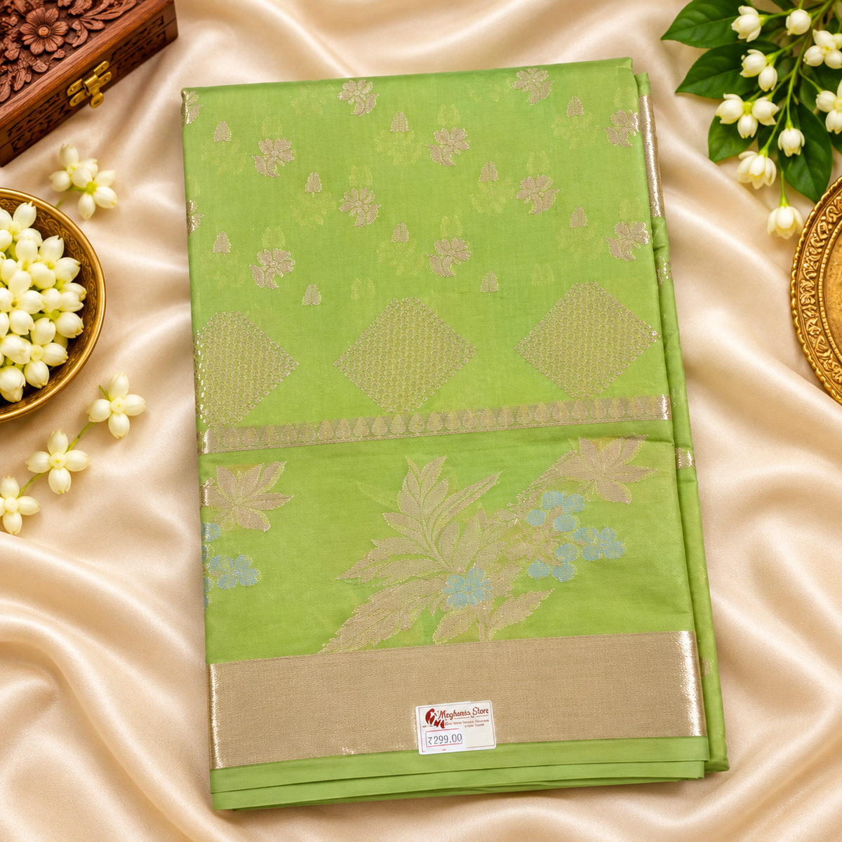 Raw mango silk saree - Pista green