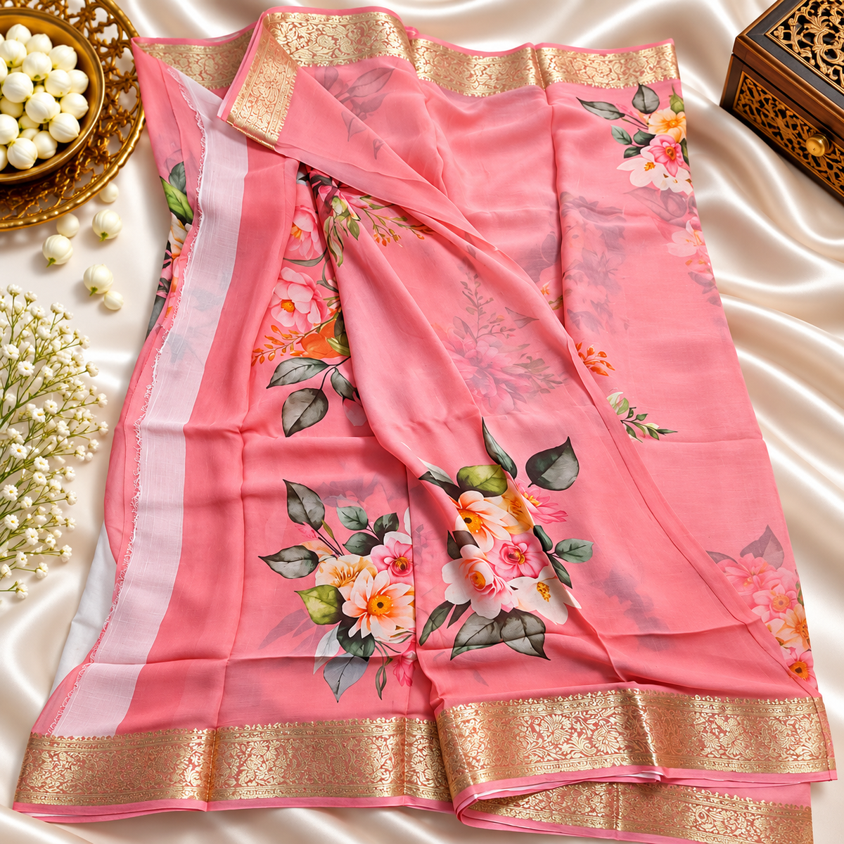 Chiffon saree MSF016 - Baby pink