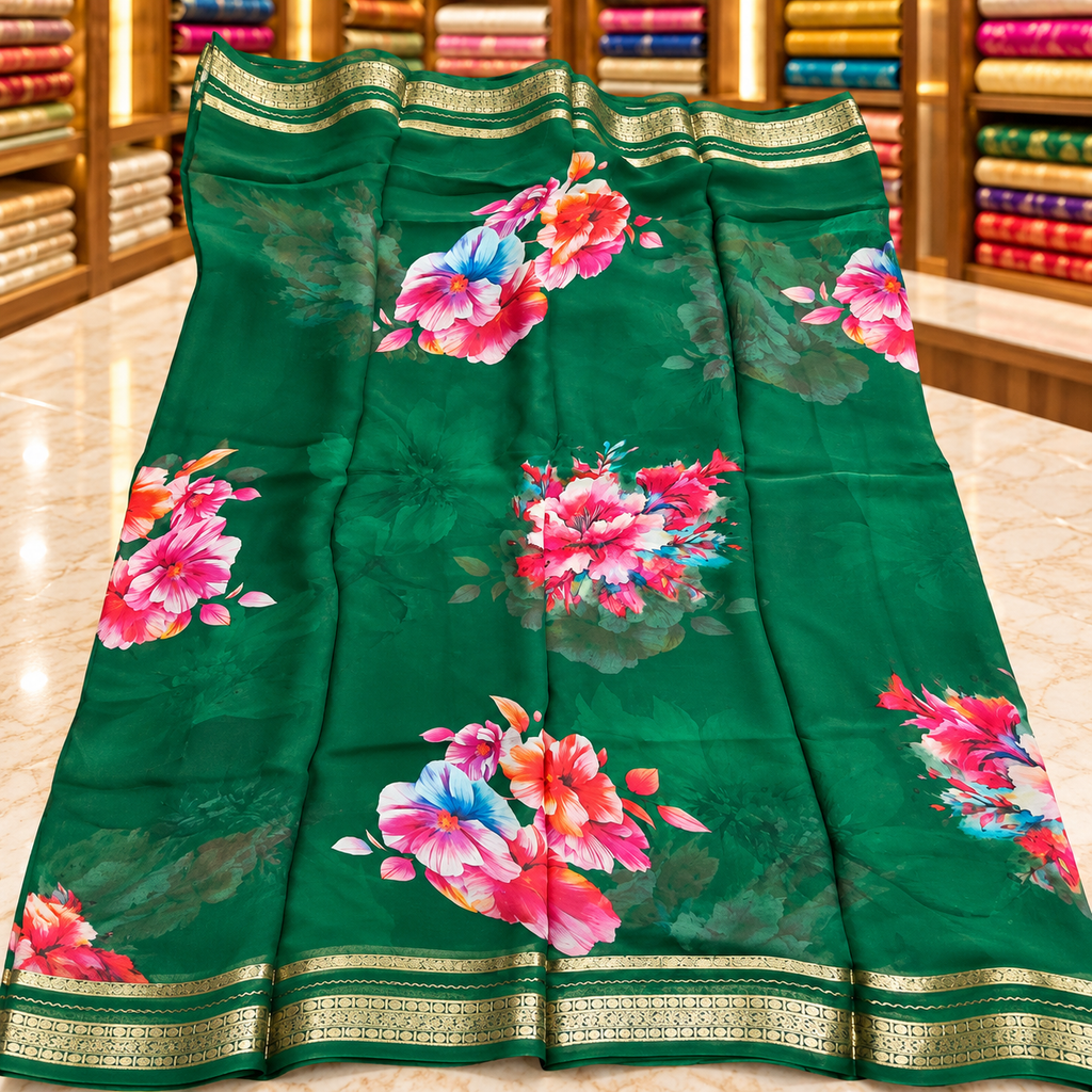 Chiffon saree - Bottle green