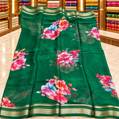 Chiffon saree - Bottle green