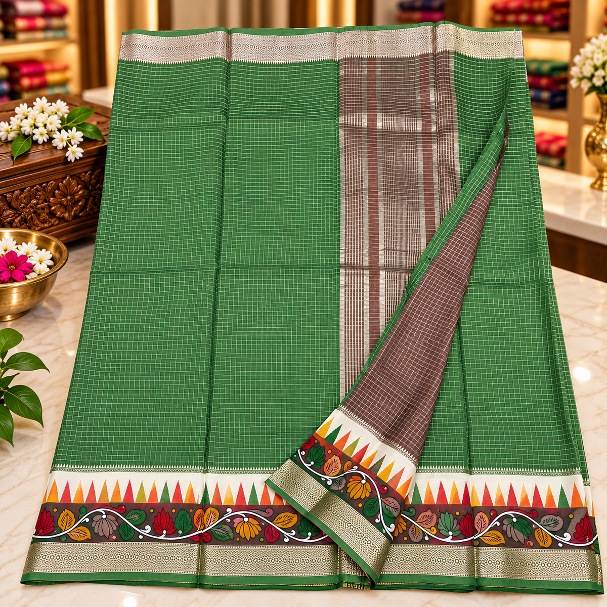 Munga tussar silk saree - Mehandi green
