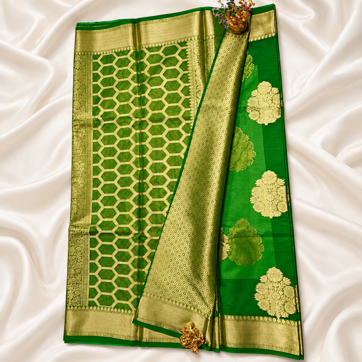 Kora silk saree MSF008 - Parrot green color