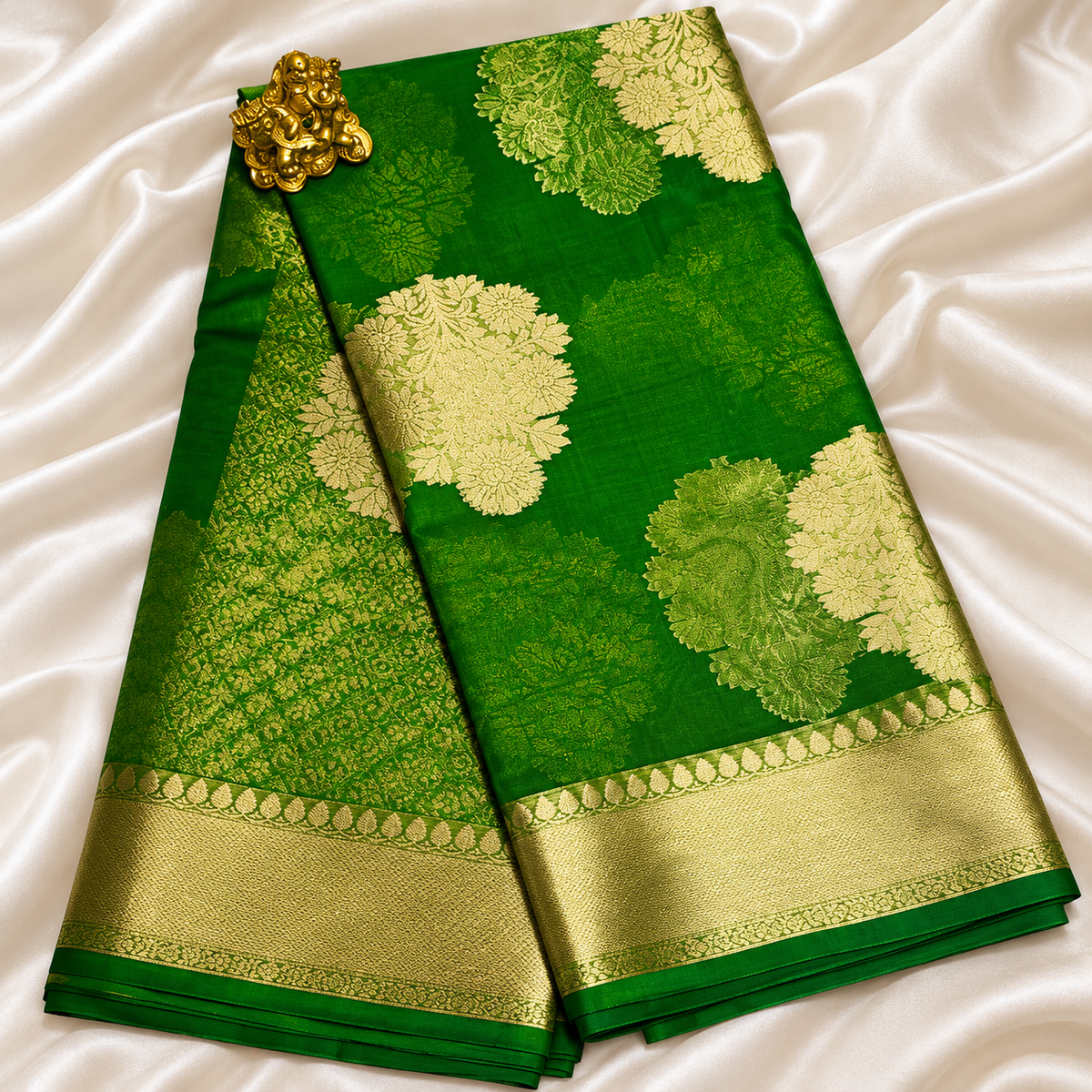 Kora silk saree MSF008 - Parrot green color