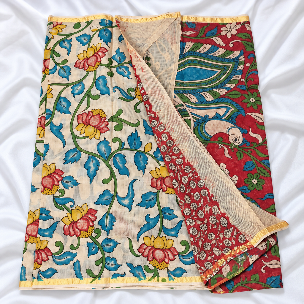 Cotton kota saree MSF014- Cream with blue
