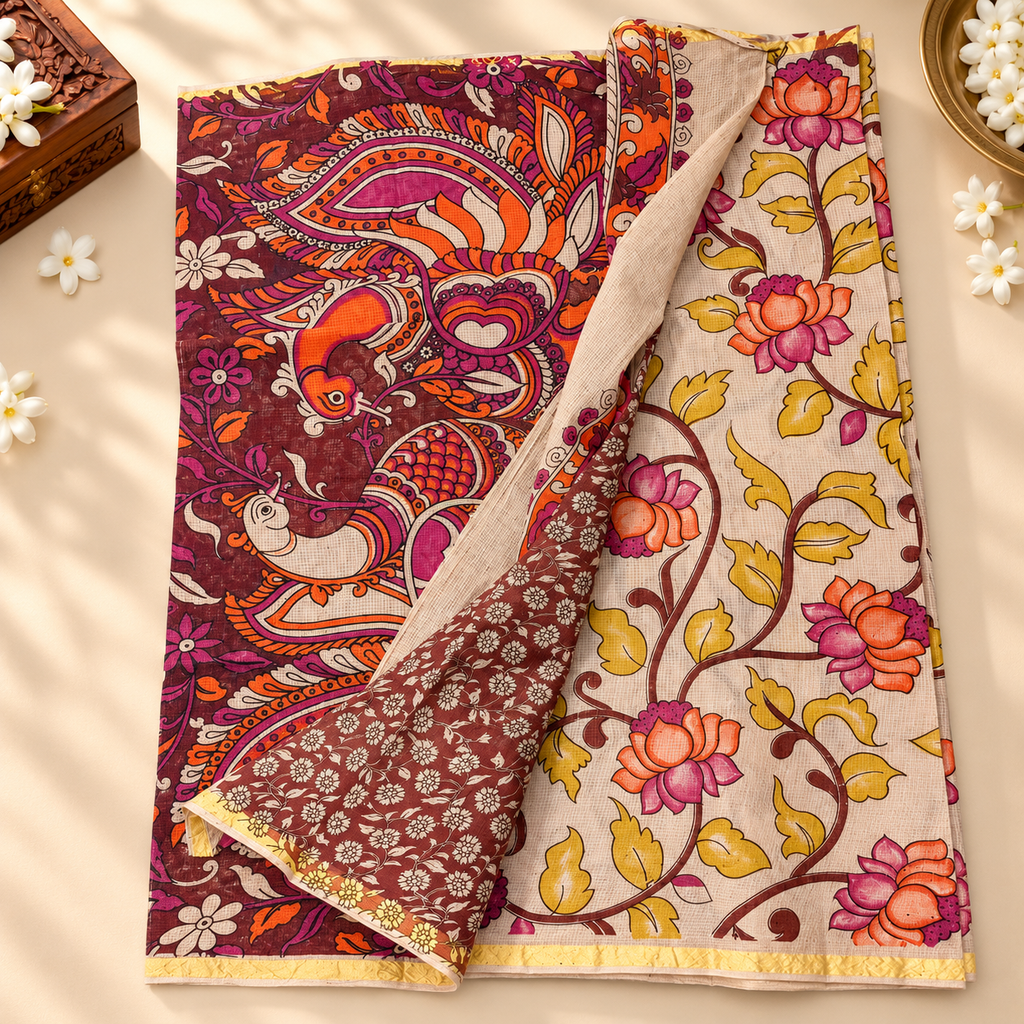 Cotton kota saree MSF014 - Cream with mustered yellow