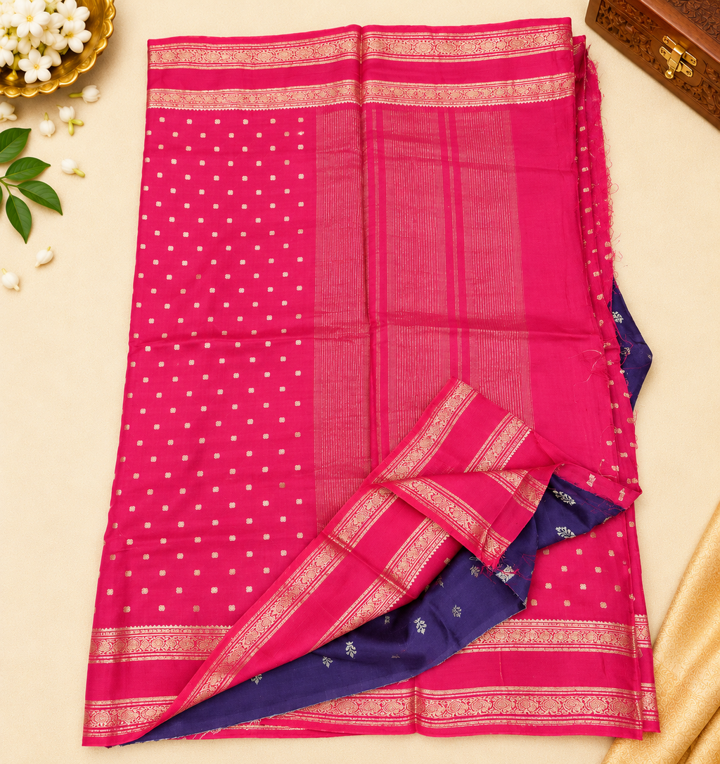Jute Khadi Banarasi saree MSF007 - Rani pink color