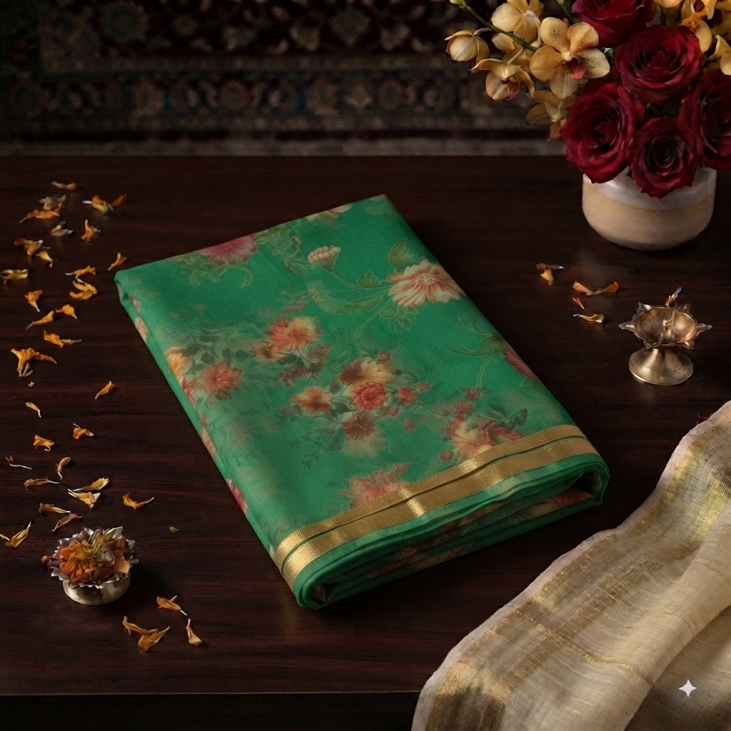 Pure chiffon floral print saree