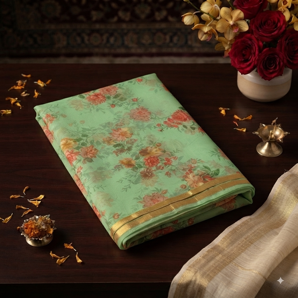 Pure chiffon floral print saree