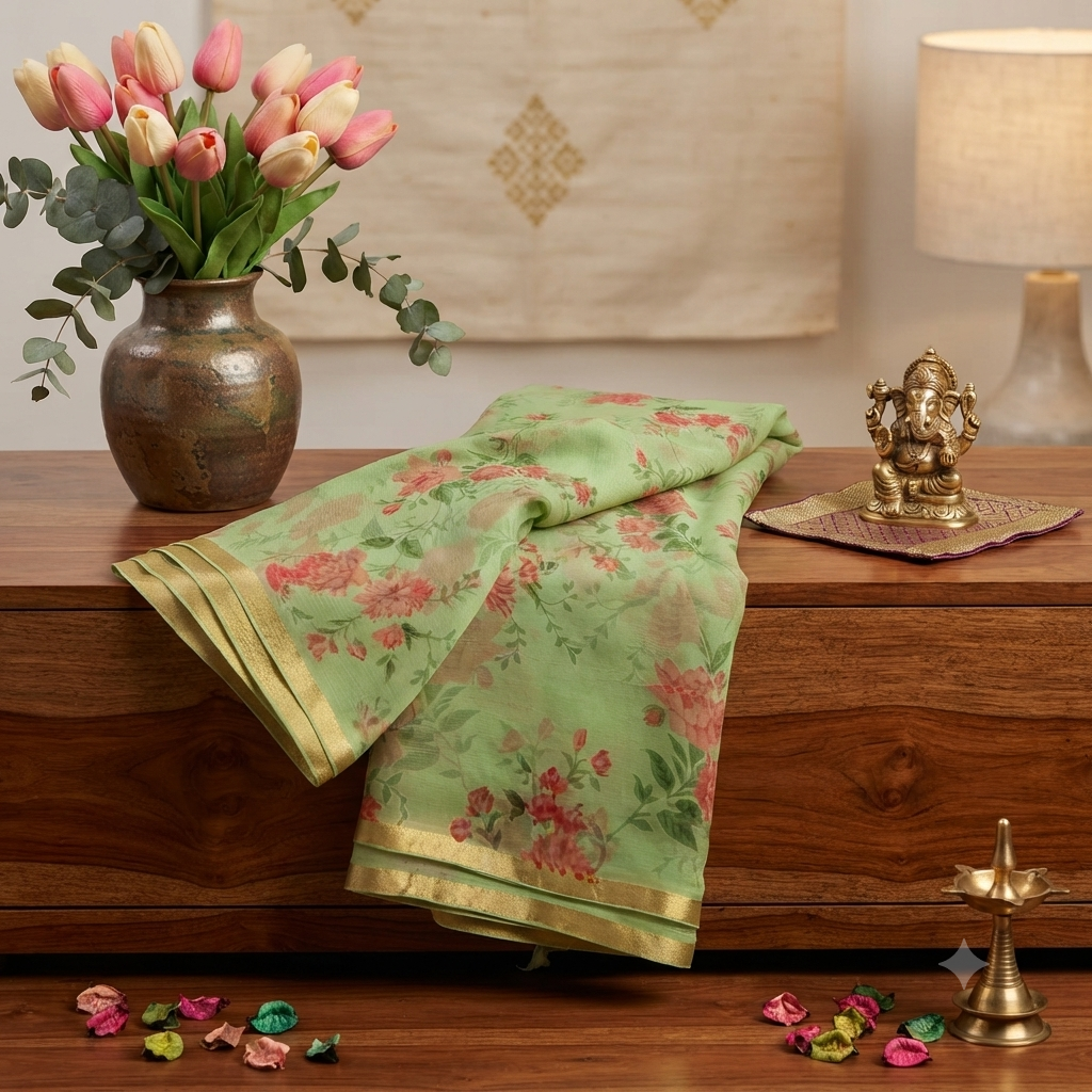 Pure chiffon floral print saree