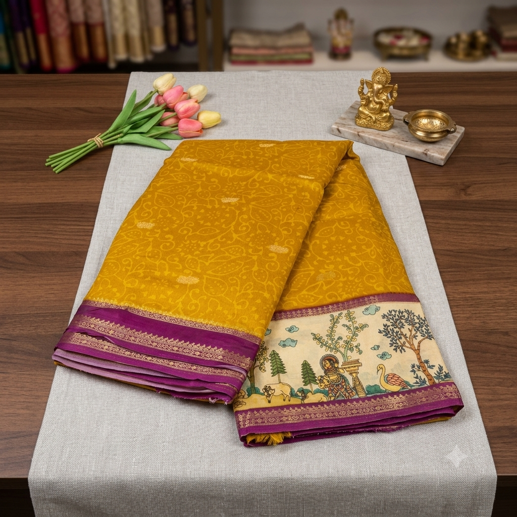 Pure dola silk saree MSF005 -  Mustered Yellow