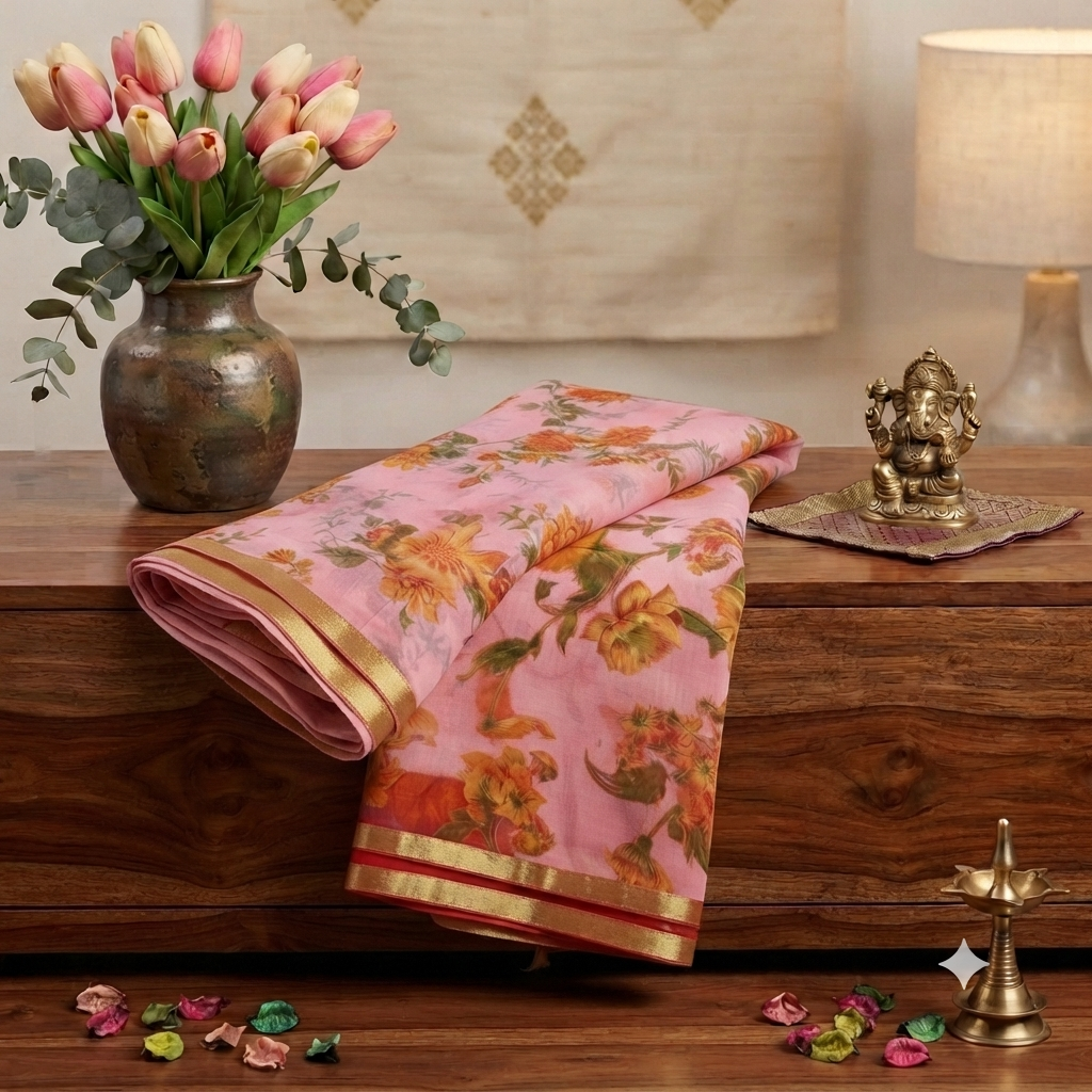 Pure chiffon floral print saree