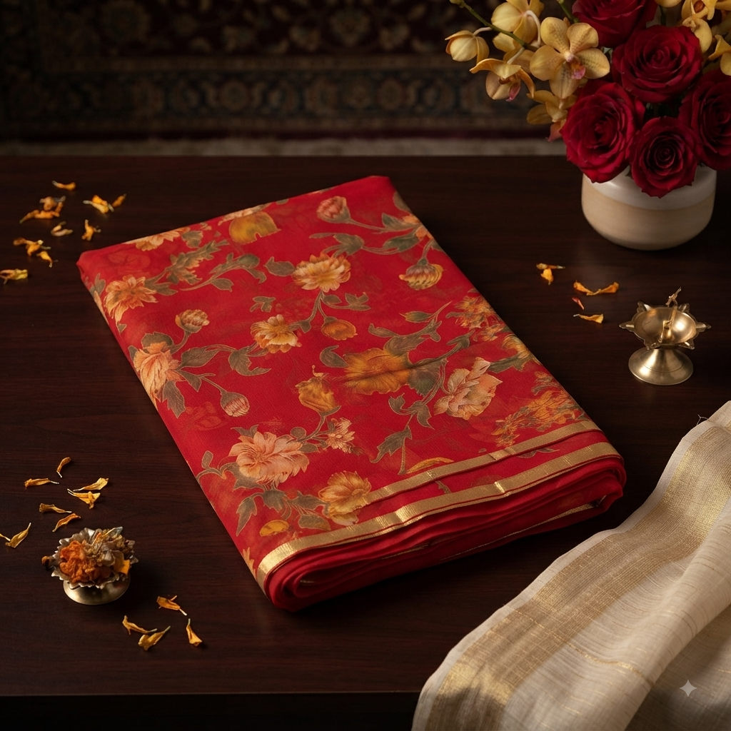 Pure chiffon floral print saree