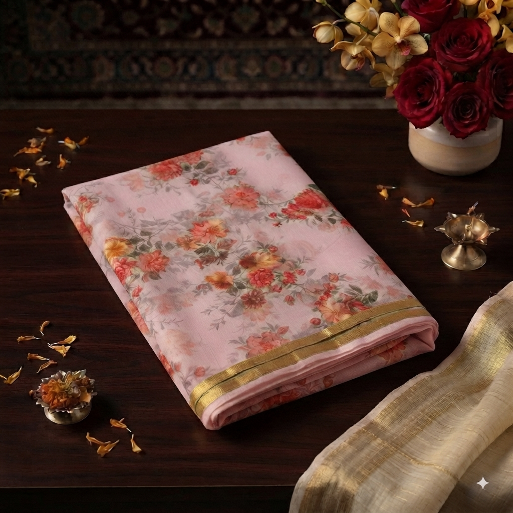 Pure chiffon floral print saree