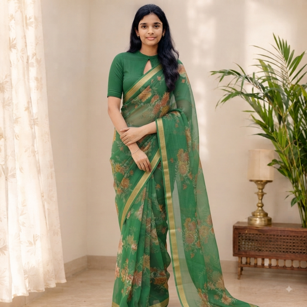 Pure chiffon floral print saree