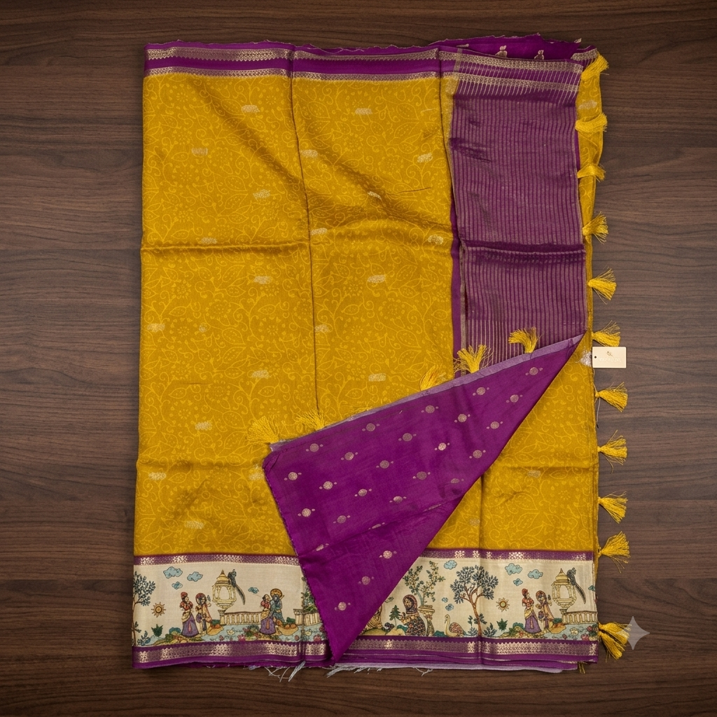 Pure dola silk saree MSF005 -  Mustered Yellow