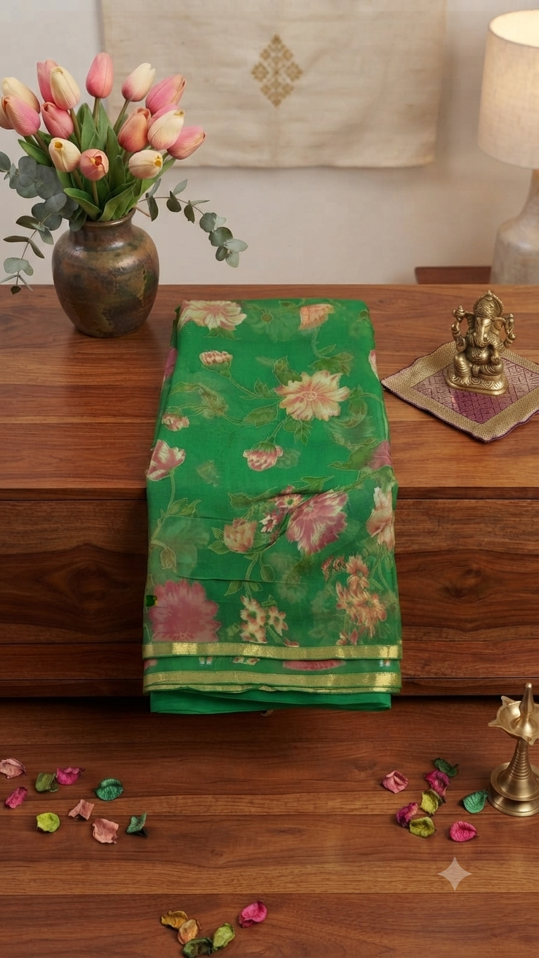 Pure chiffon floral print saree