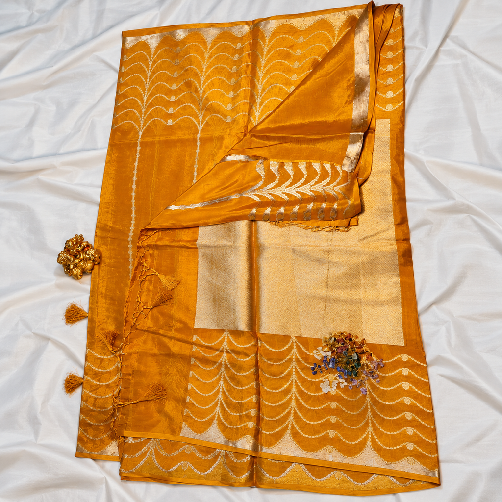 Tussar silk designer saree - golden yellow
