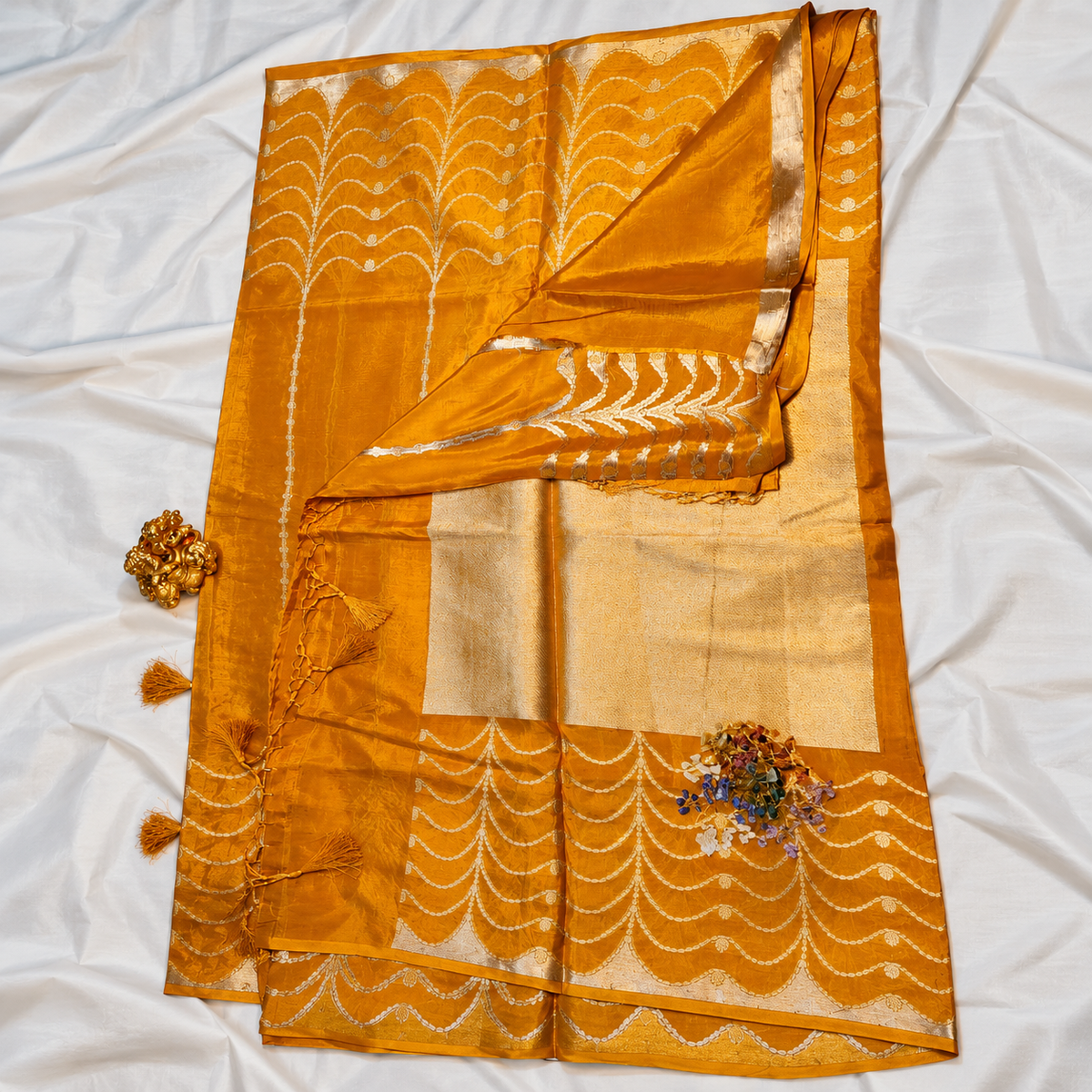Tussar silk designer saree - golden yellow