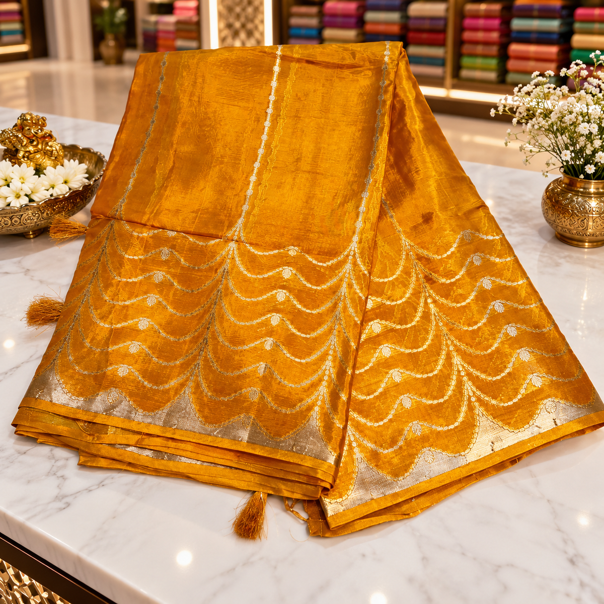 Tussar silk designer saree - golden yellow