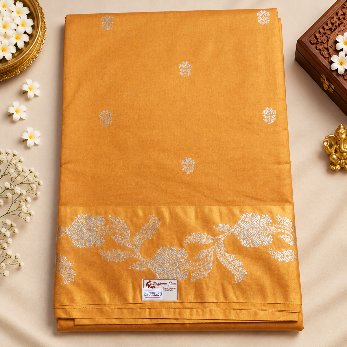Raw mango silk saree - Mustered yellow