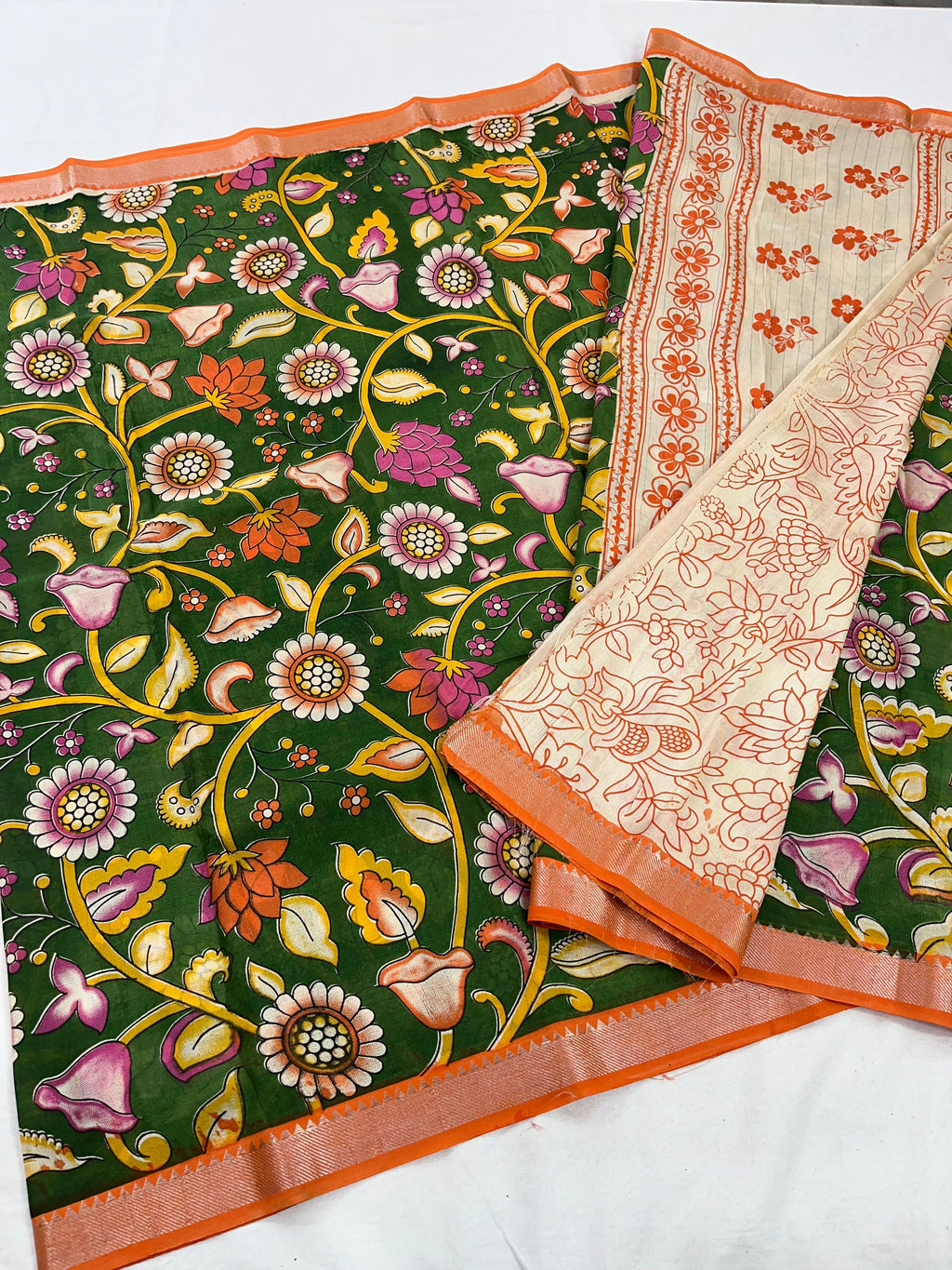 Mangalagiri Pattu Nizam Border Kalamkari Printing Saree