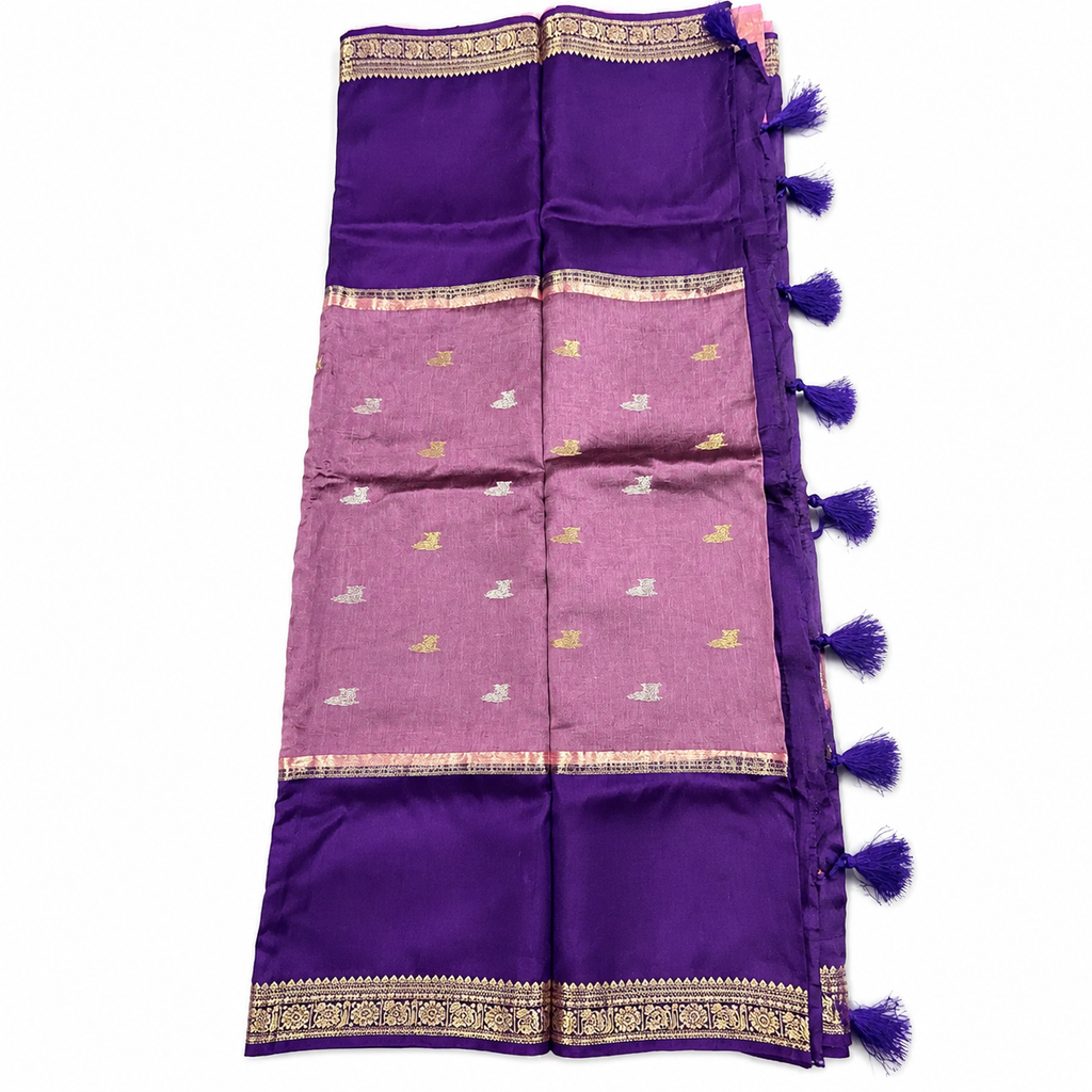 Mysore crape silk saree MSF012 - Onion pink with purple