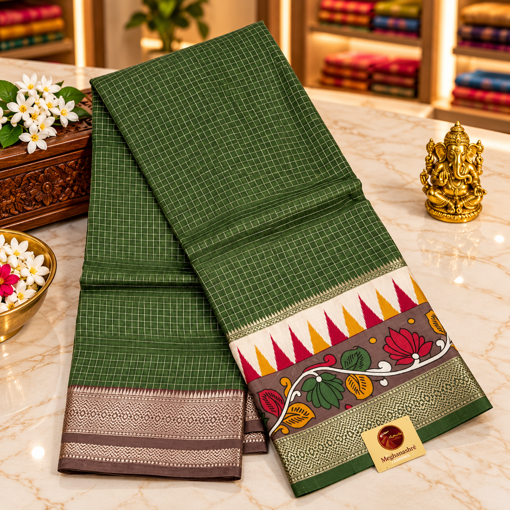 Munga tussar silk saree - Mehandi green