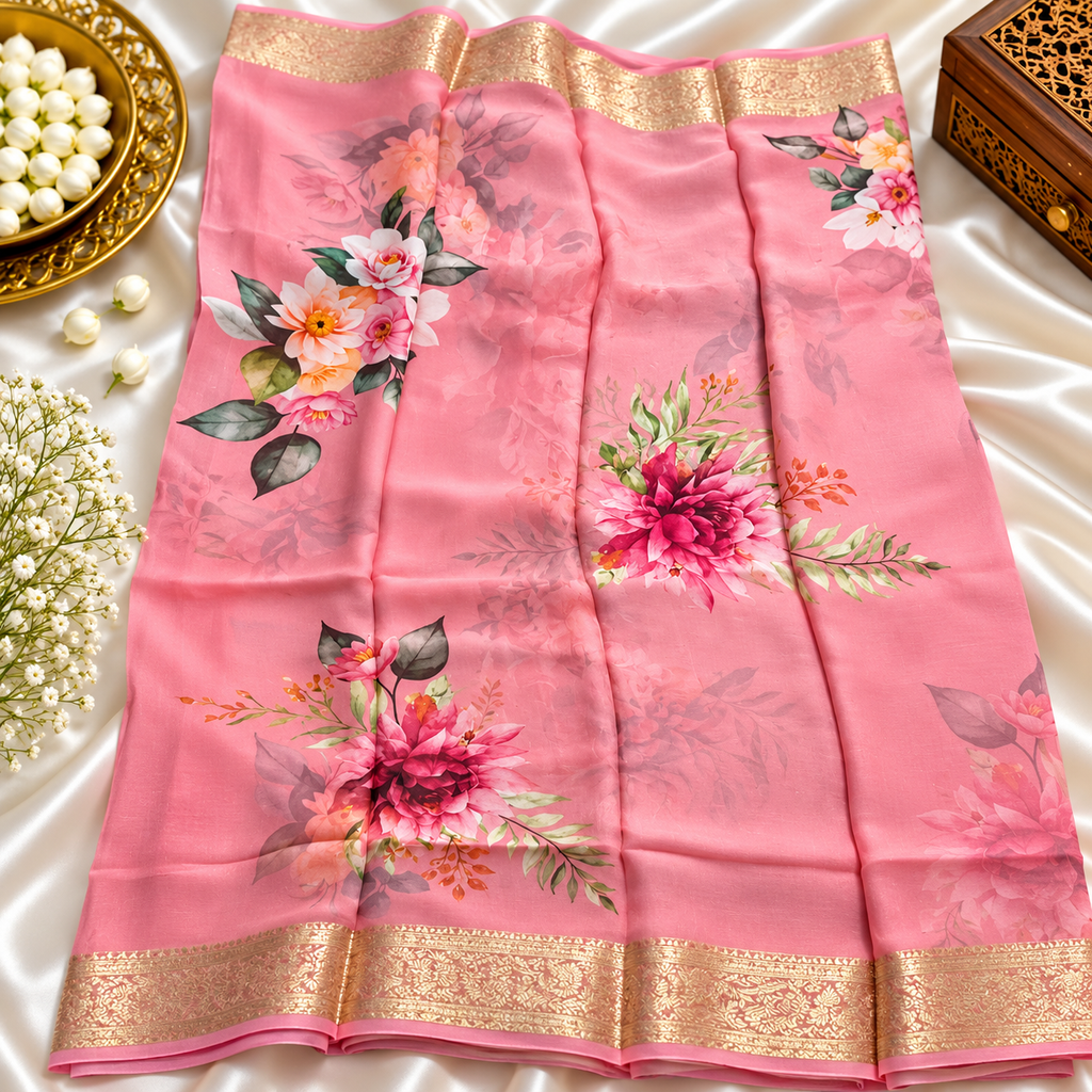 Chiffon saree MSF016 - Baby pink