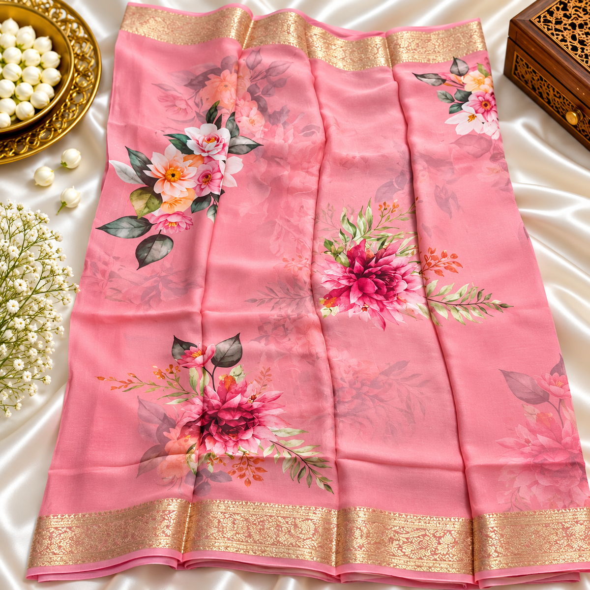 Chiffon saree MSF016 - Baby pink