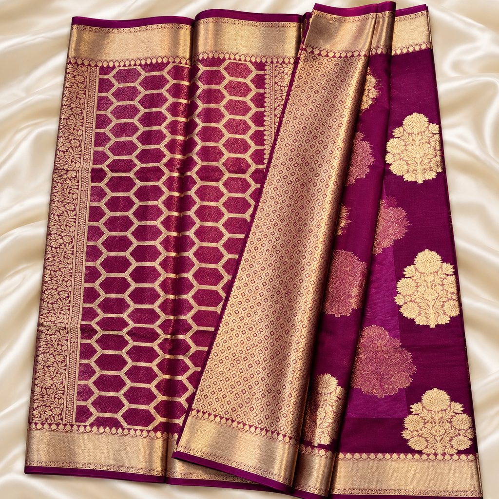Kora silk saree MSF008 - Wine color