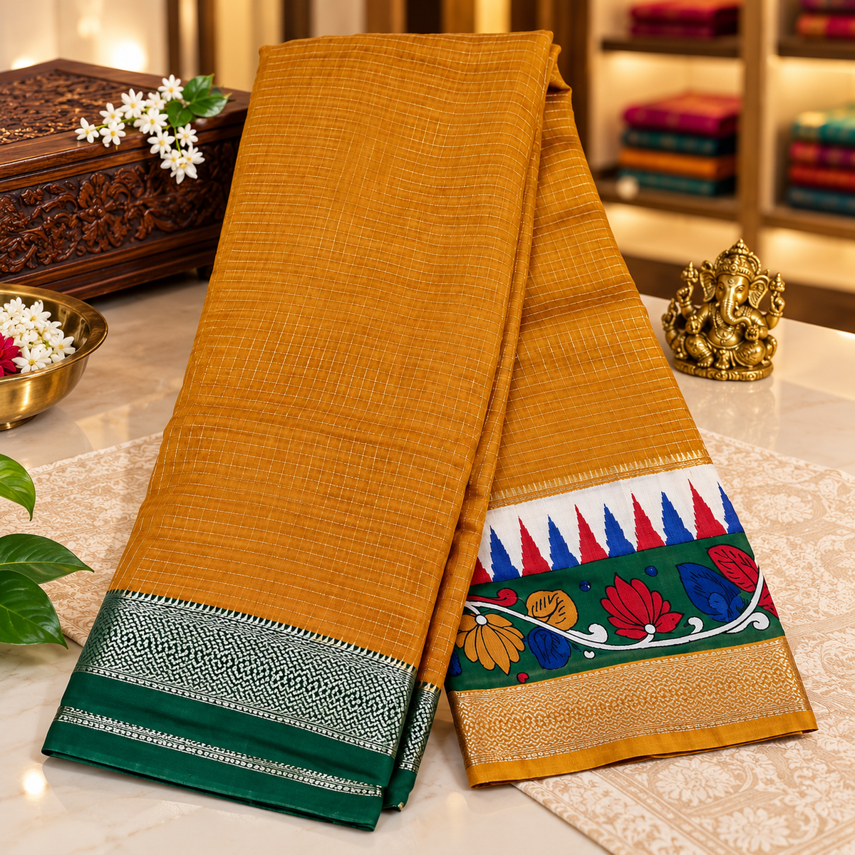 Munga tussar silk saree  - Mustered Yellow