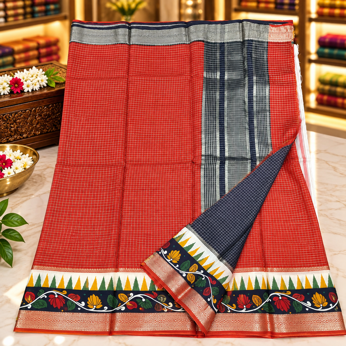Munga Tussar silk saree - Red