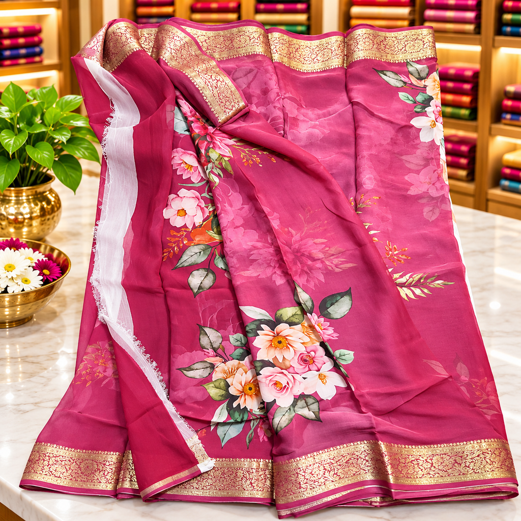 Chiffon Saree MSF016 - Wine color