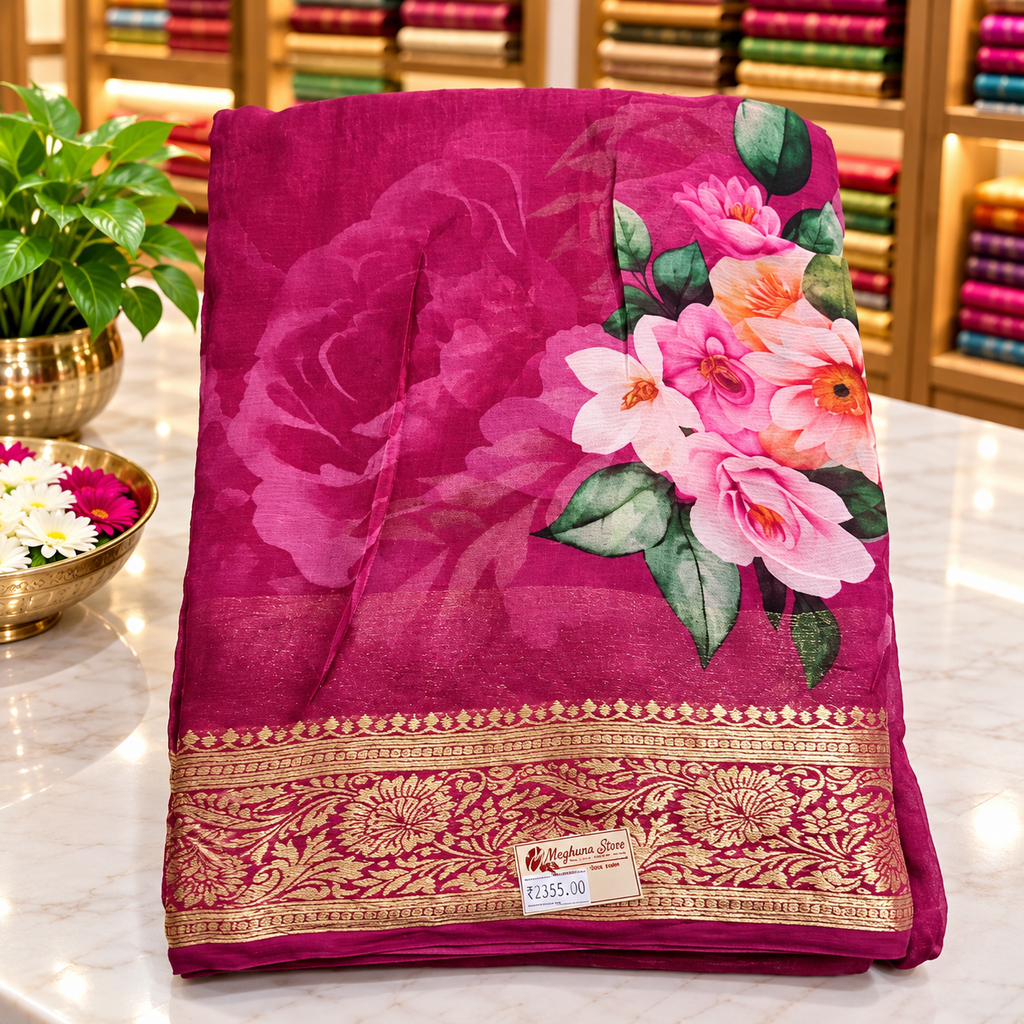 Chiffon Saree MSF016 - Wine color