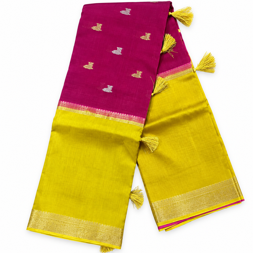 Mysore crape silk saree MSF012 - Purple & mustered yellow