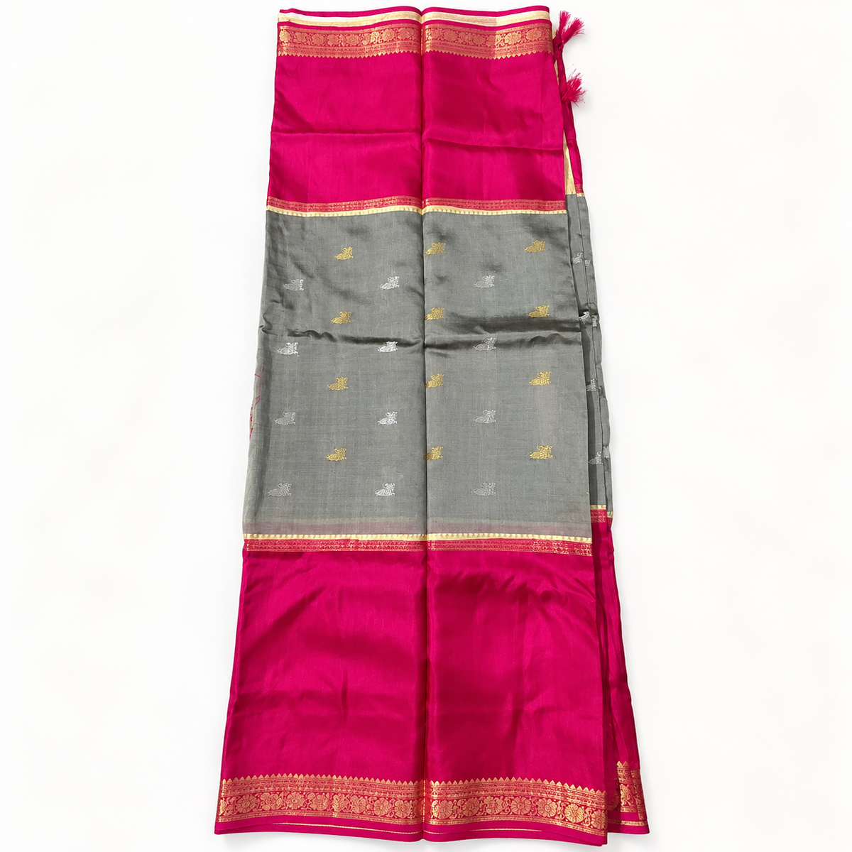 Mysore Crape silk saree MSF012 - Gray & Pink